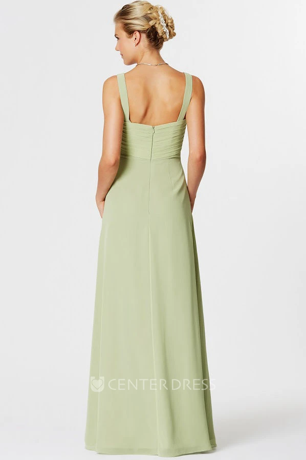 Sleeveless Side-Draped Strapped Chiffon Bridesmaid Dress With Beading