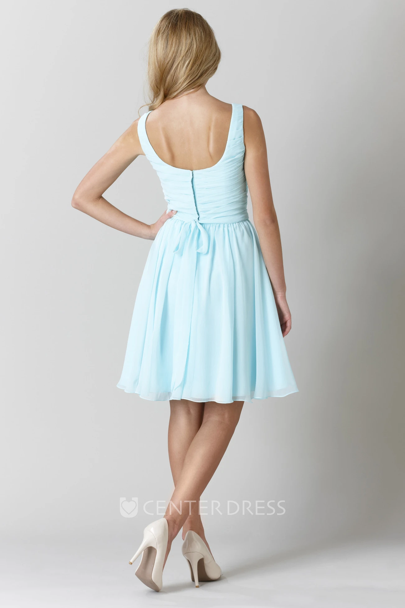 Knee-Length Sleeveless Strapped Criss-Cross Chiffon Bridesmaid Dress