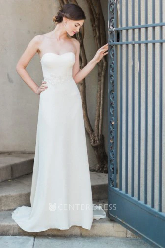 Sheath Strapless Long Sleeveless Satin Winter Wedding Dress