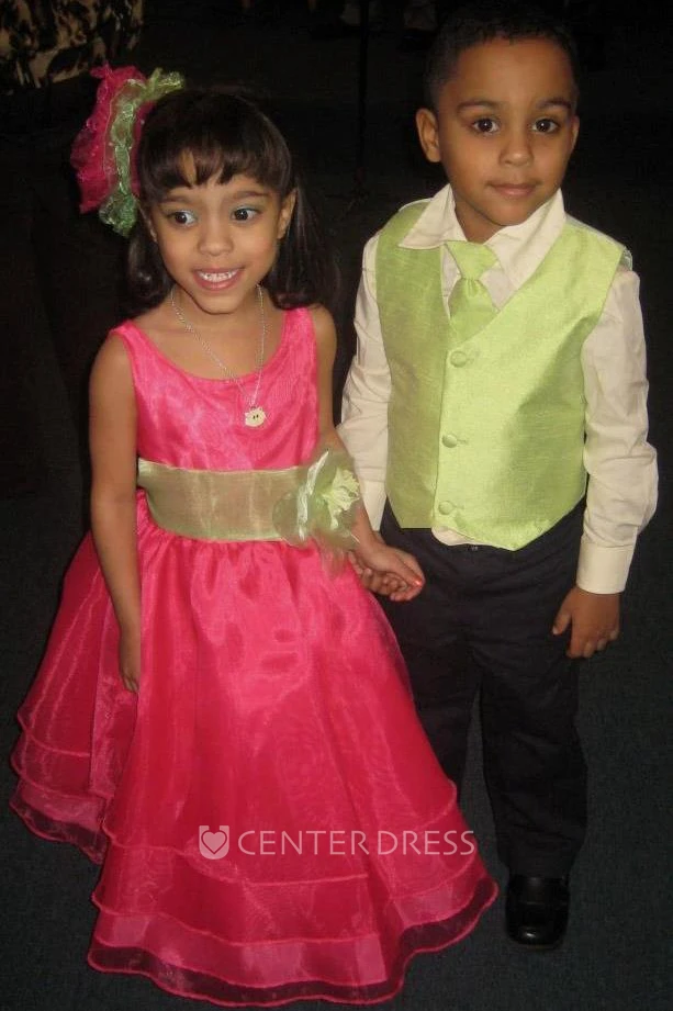 Tea-Length Tiered Organza Flower Girl Dress