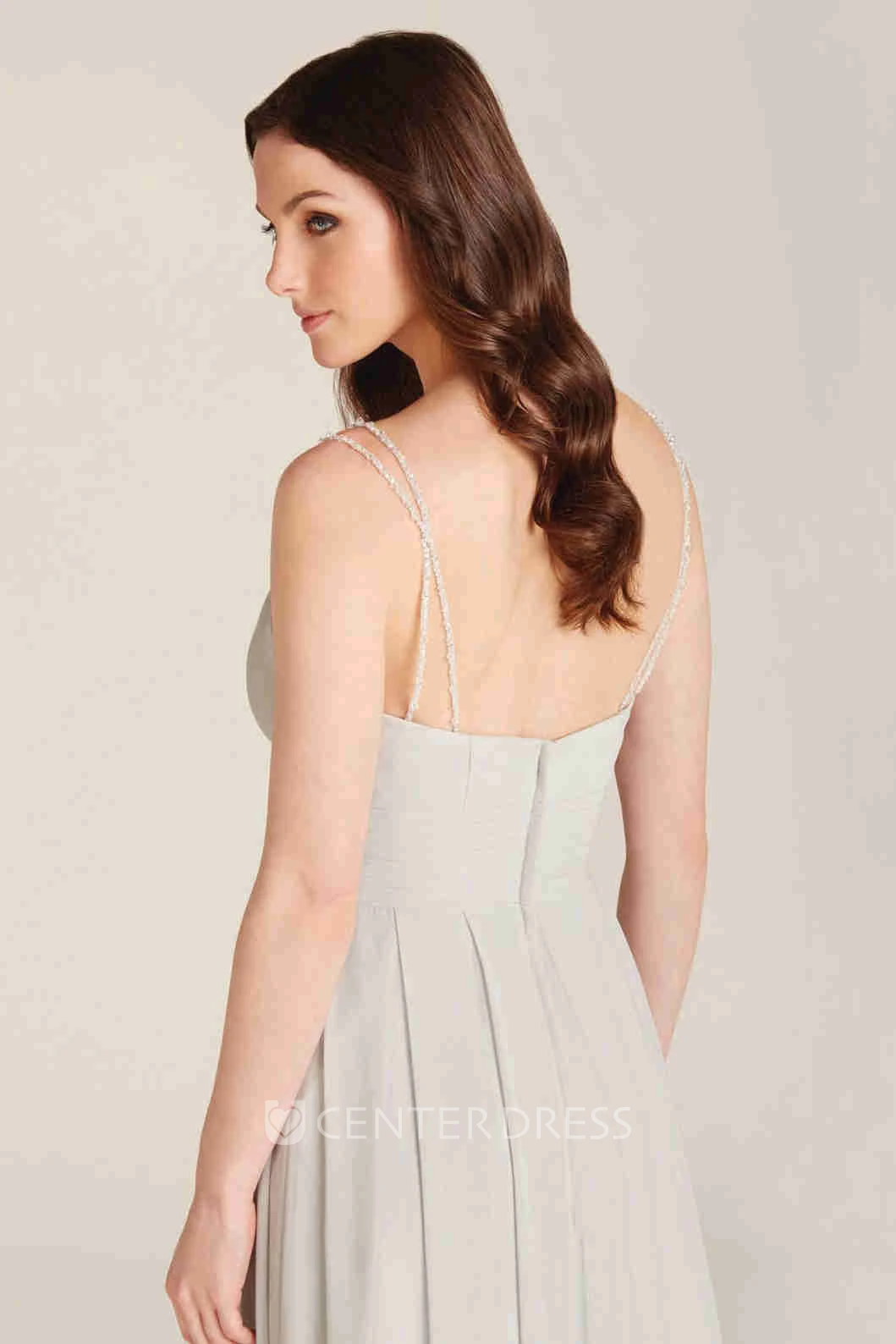 Sheath Sleeveless Spaghetti Long Chiffon Bridesmaid Dress