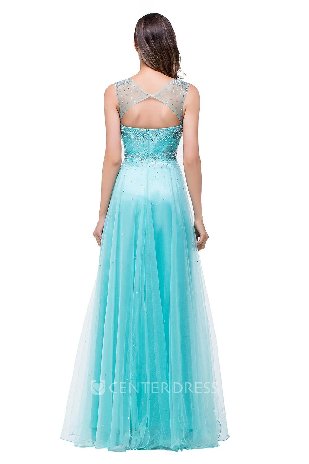 Delicate Beadings Illusion A-line Prom Dress Zipper Floor-length Sleeveless
