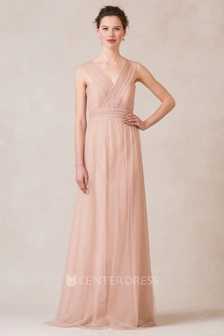 Sleeveless Criss-Cross Sweetheart Tulle Bridesmaid Dress With Straps