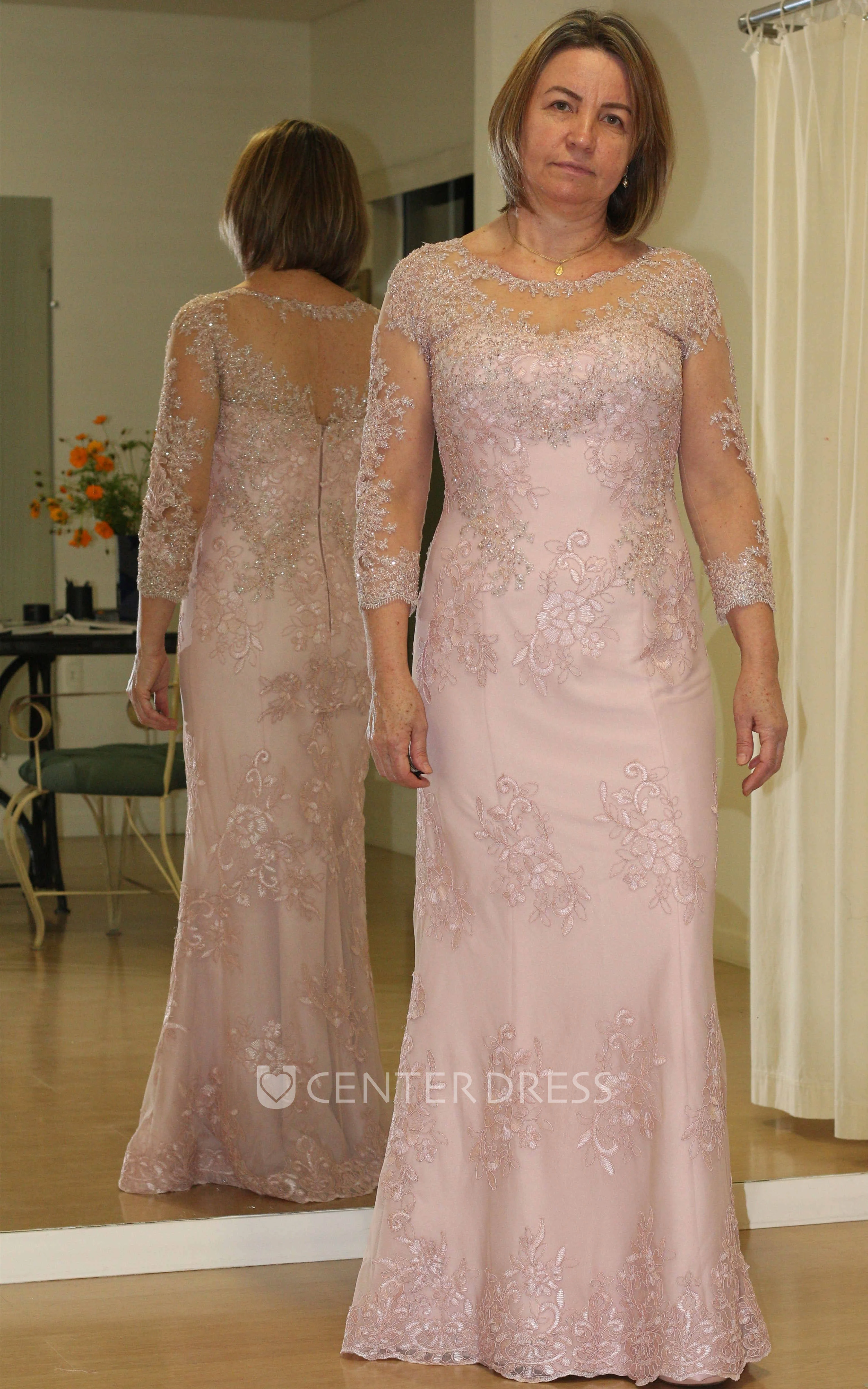 Modest Sheath Satin Bateau Mother of the Bride Dress with Appliques