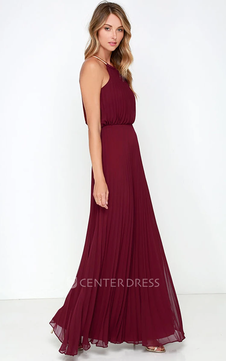 Chiffon Long Charming Sleeveless Dress With Pleats