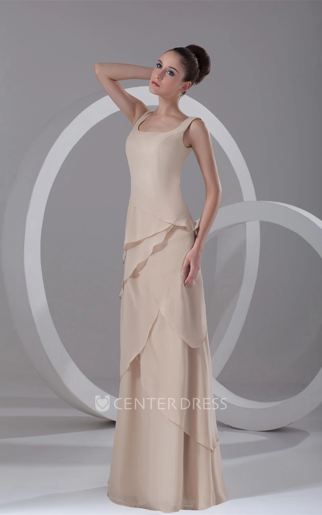 v-neck chiffon long sleeveless dress with layered design
