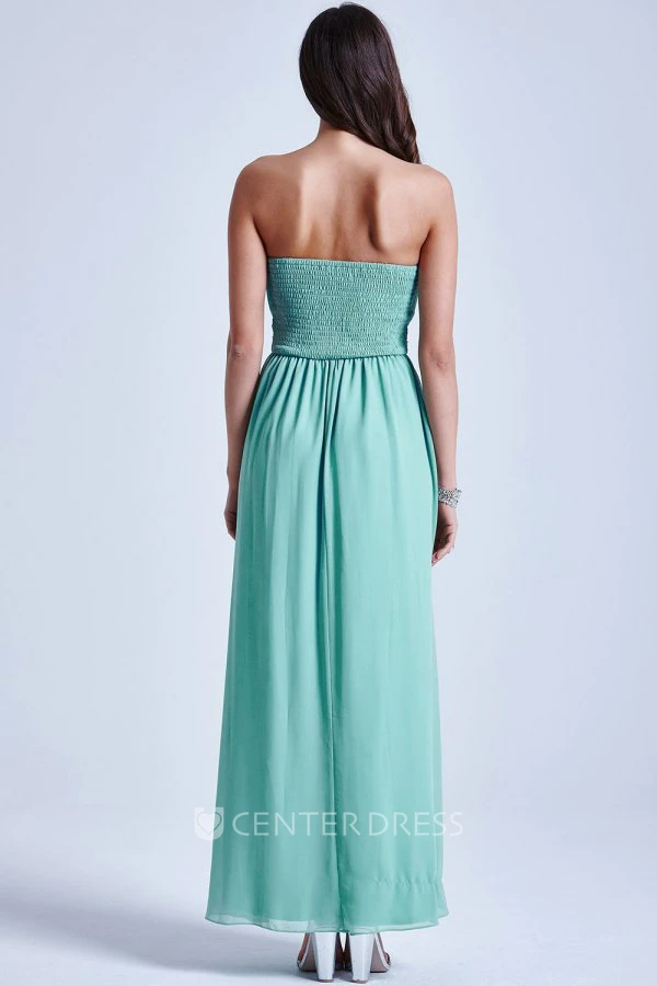 A-Line Notched Ruched Ankle-Length Sleeveless Chiffon Bridesmaid Dress With Waist Jewellery