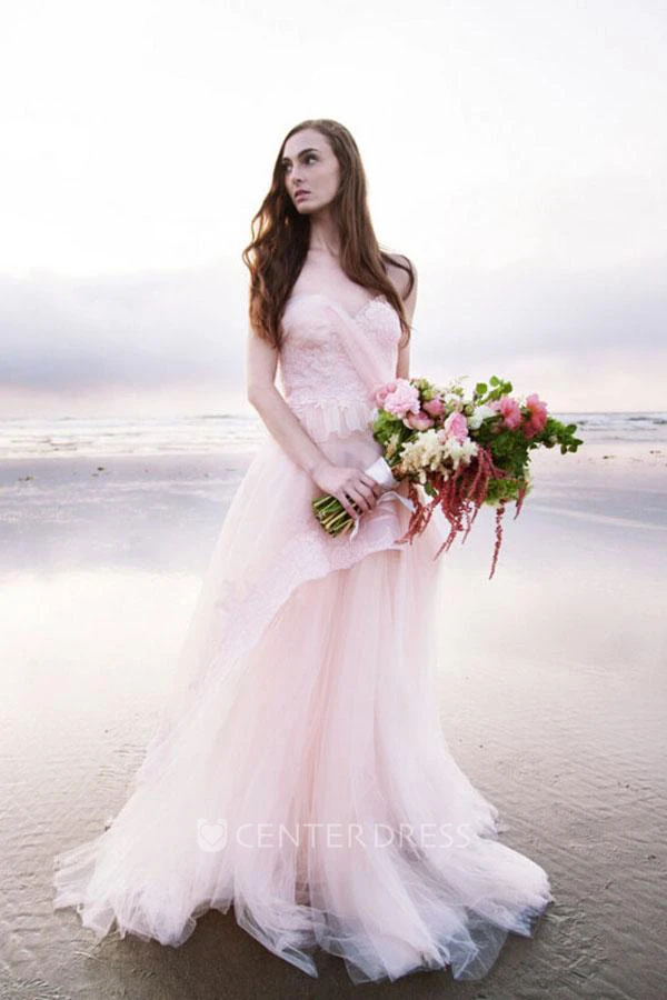 Ball Gown Sweetheart Lace Tulle Backless Zipper Wedding Gown
