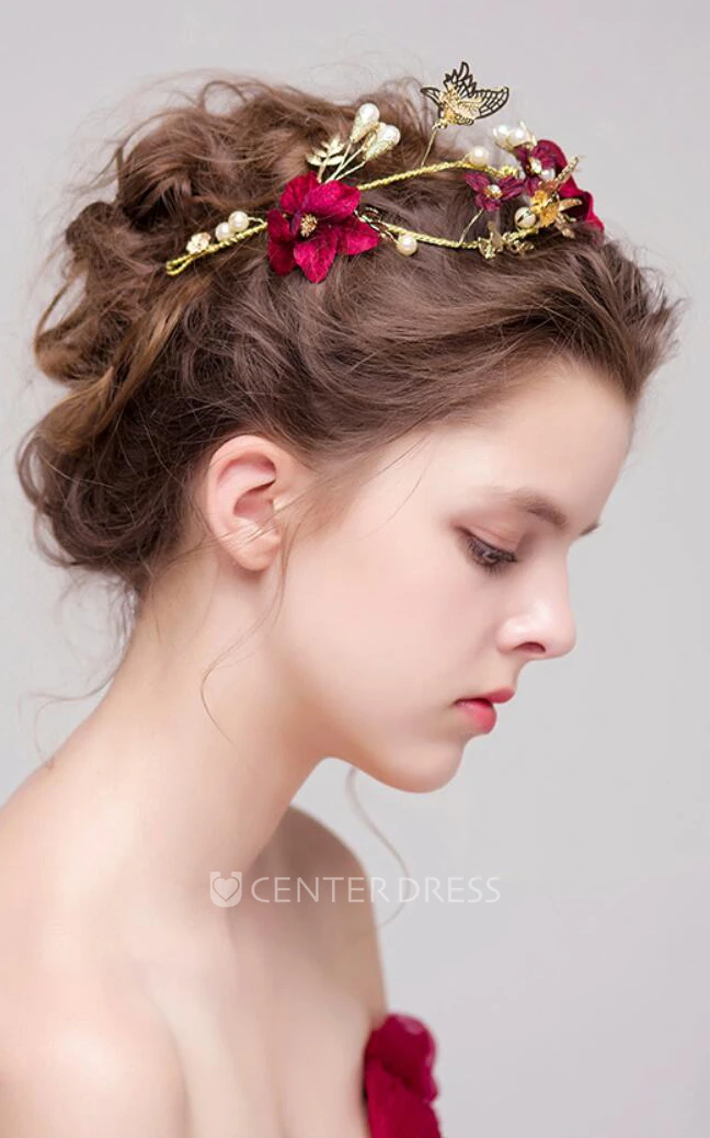 Vintage Korean Pink Metal Flowers Bridal Tiara