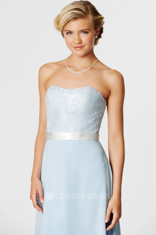 Sweetheart Sleeveless Ribboned Lace Bridesmaid Dress