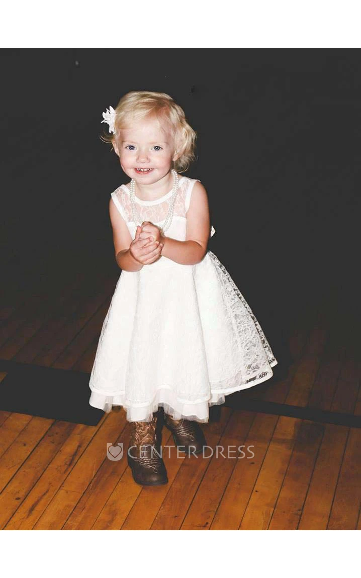 Sleeveless Jewel Neck A-line Pleated Lace Dress