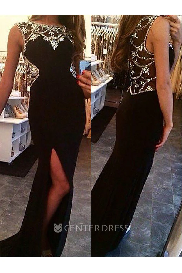 Sleeveless Sweep Brush Train Mermaid Trumpet Bateau Satin Dress