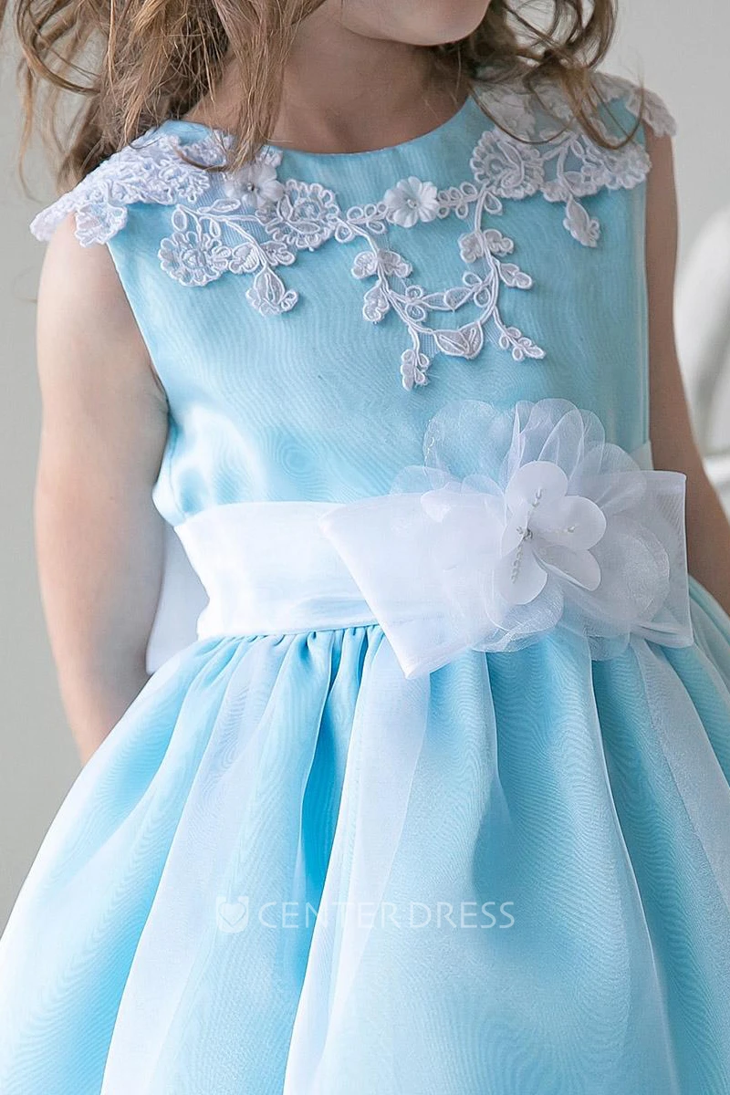 Split-Front Tea-Length Beaded Appliqued Lace&Sequins Flower Girl Dress With Tiers