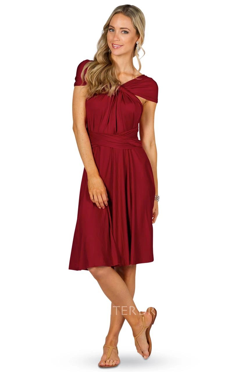 Knee-Length Sleeveless Criss-Cross Strapped Chiffon Convertible Bridesmaid Dress