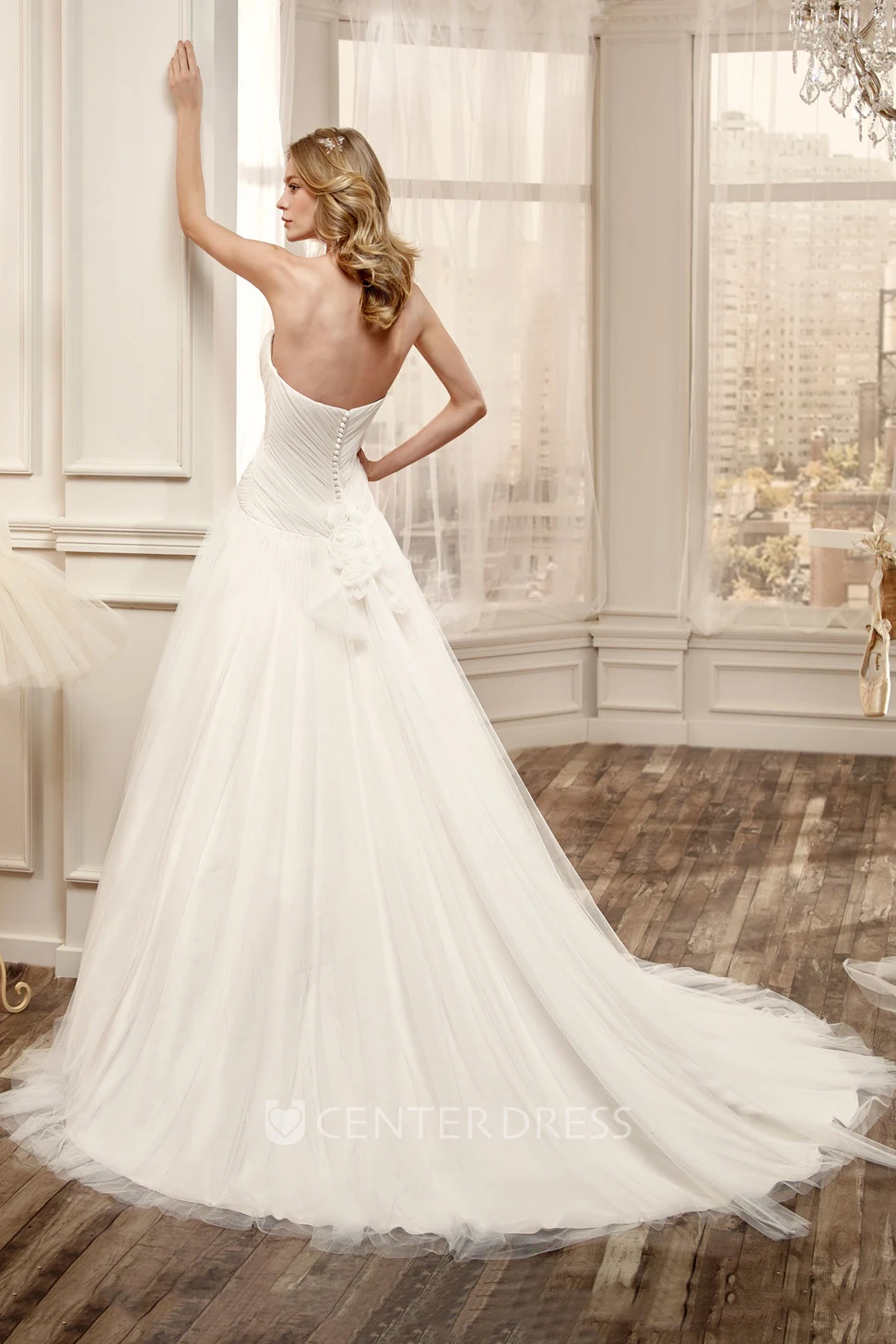 Sweetheart Long Wedding Dress with Bandage Pleats and Ruching Skirts 