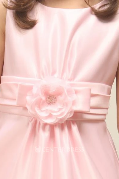 Ankle-Length Floral Floral Satin Flower Girl Dress