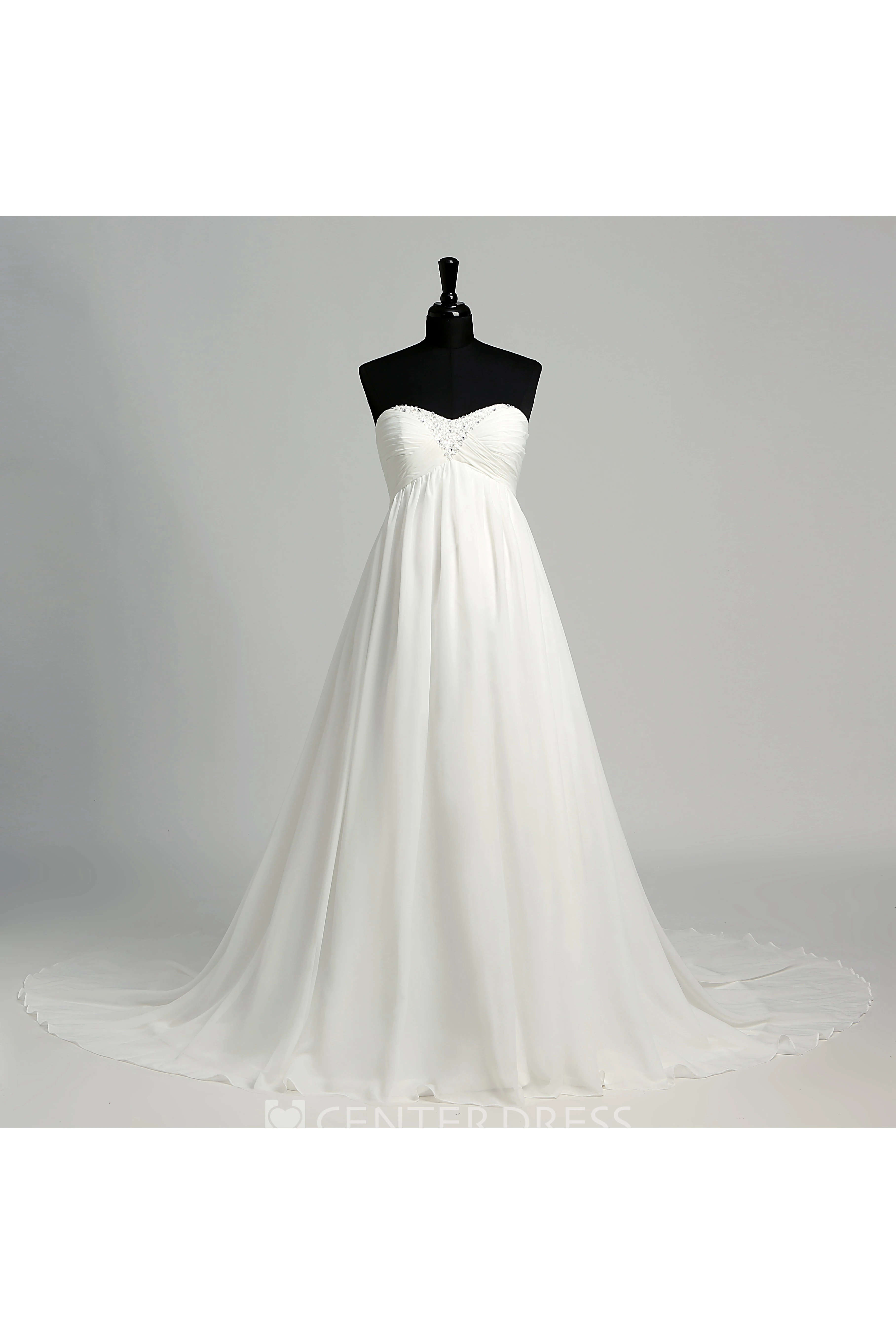 Chiffon A-line Sweetheart Sleeveless Maternity Wedding Dress with Beading and Ruching