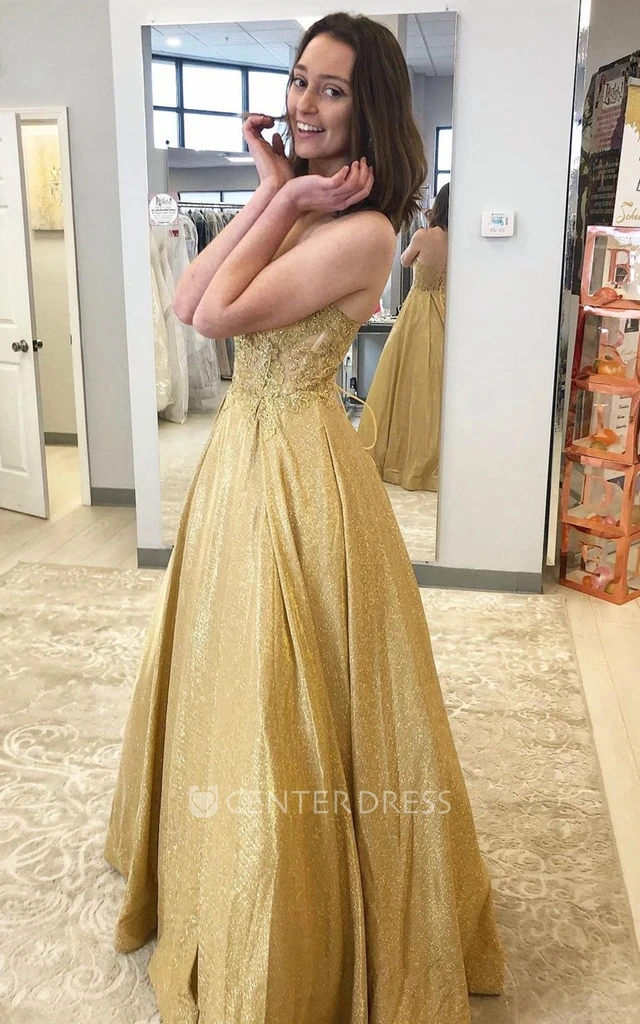 Modern Taffeta Sleeveless Floor-length A Line V-neck Prom Dress