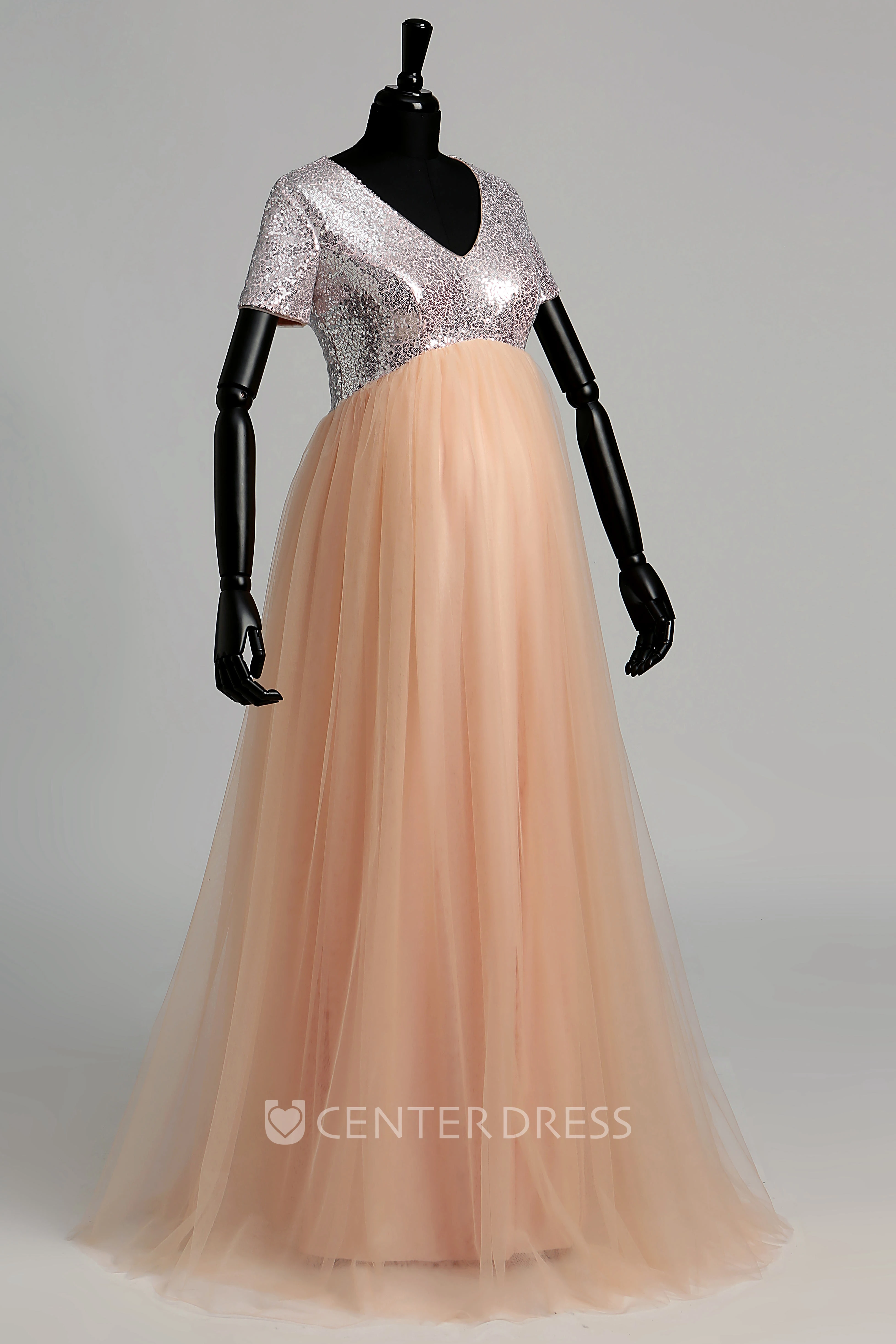 A-line Sweep Brush Train Beading Pleats Tulle Maternity Dress