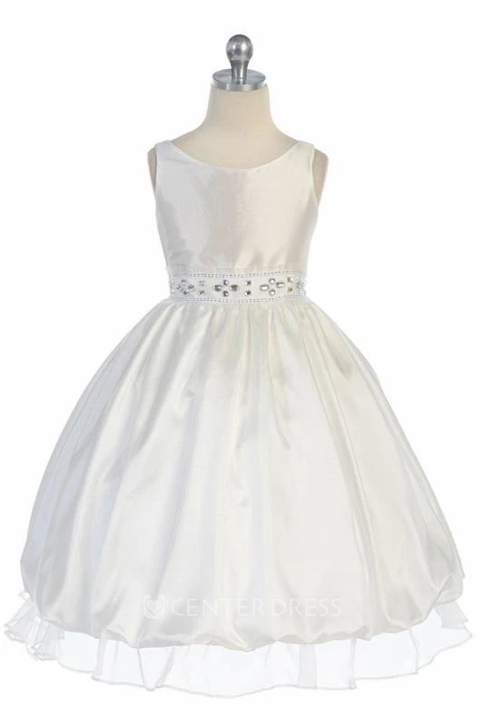 Tea-Length Bowed Sleeveless Taffeta Flower Girl Dress