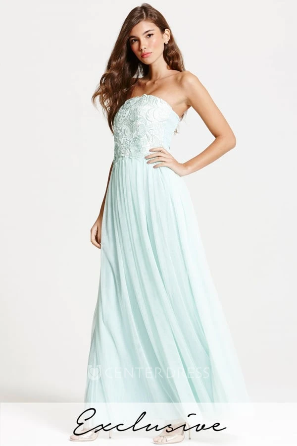 Maxi Strapless Appliqued Tulle Bridesmaid Dress