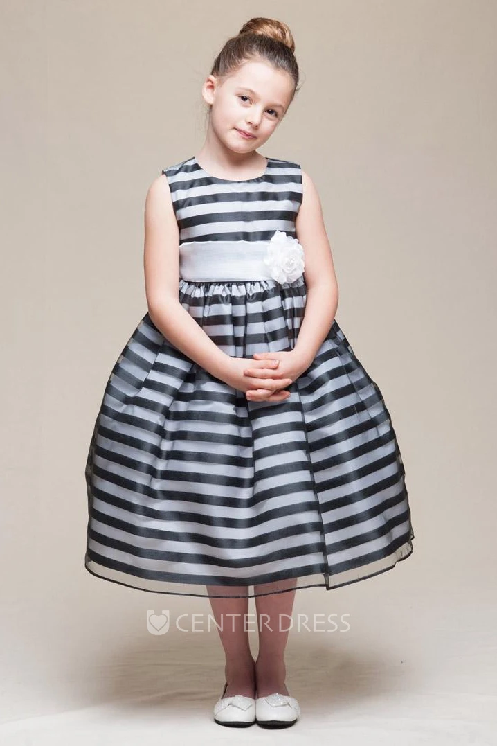 Tea-Length Tiered Organza Flower Girl Dress