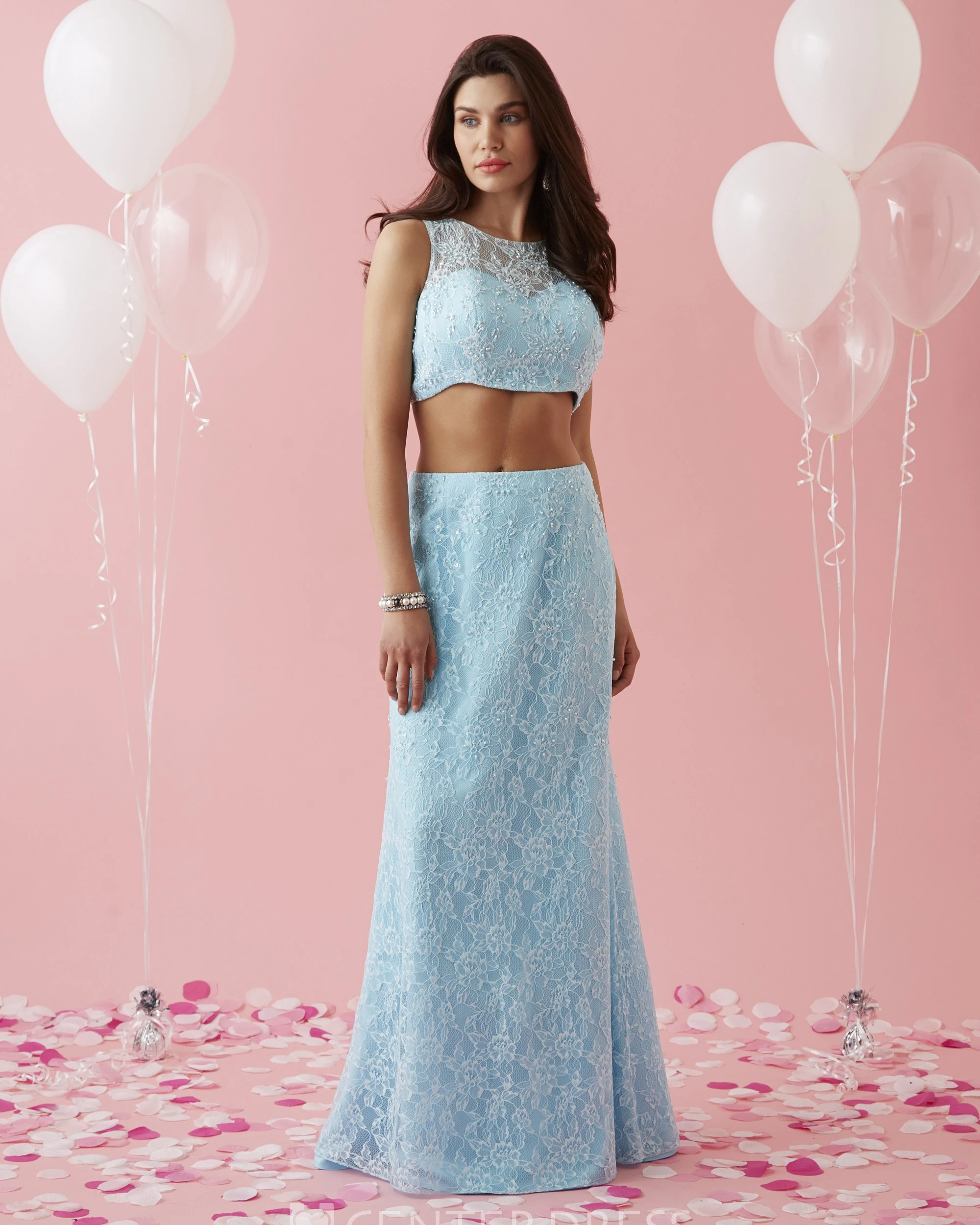 Two-Piece Sheath Floor-Length Scoop-Neck Sleeveless Lace Illusion Dress