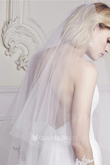 Simple Style Tulle Wedding Veil with Lace Appliques