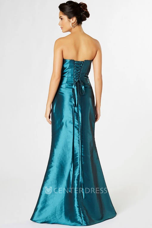 Sweetheart Sleeveless Beaded Satin Bridesmaid Dress