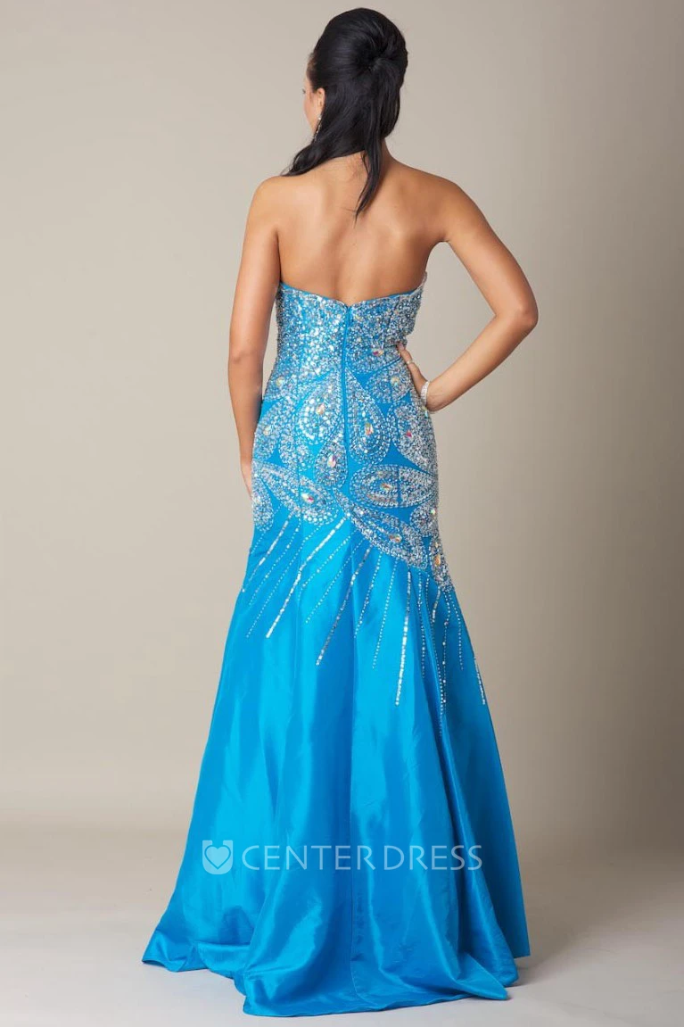 Floor-Length Beaded Sweetheart Sleeveless Taffeta Prom Dress