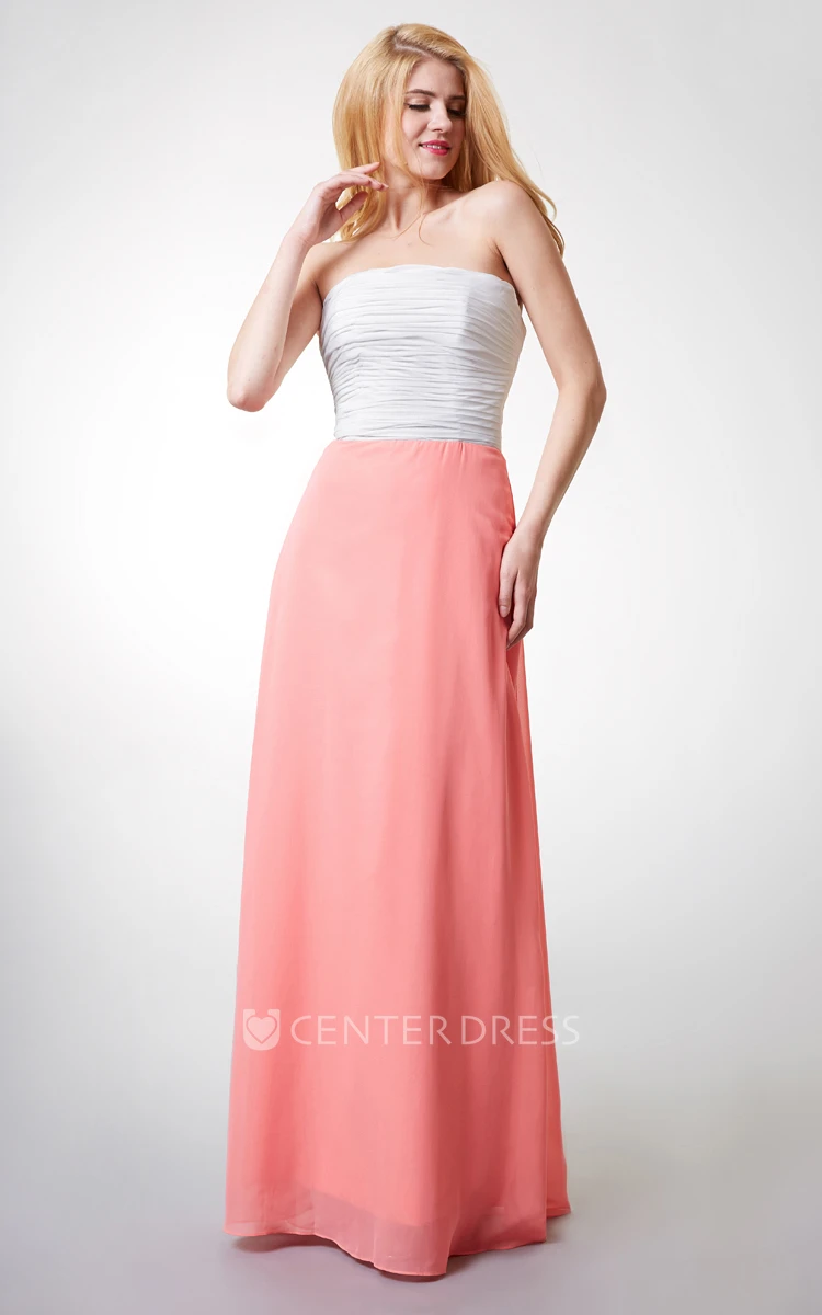 Strapless A-line Ruched Long Chiffon Gown With Sash