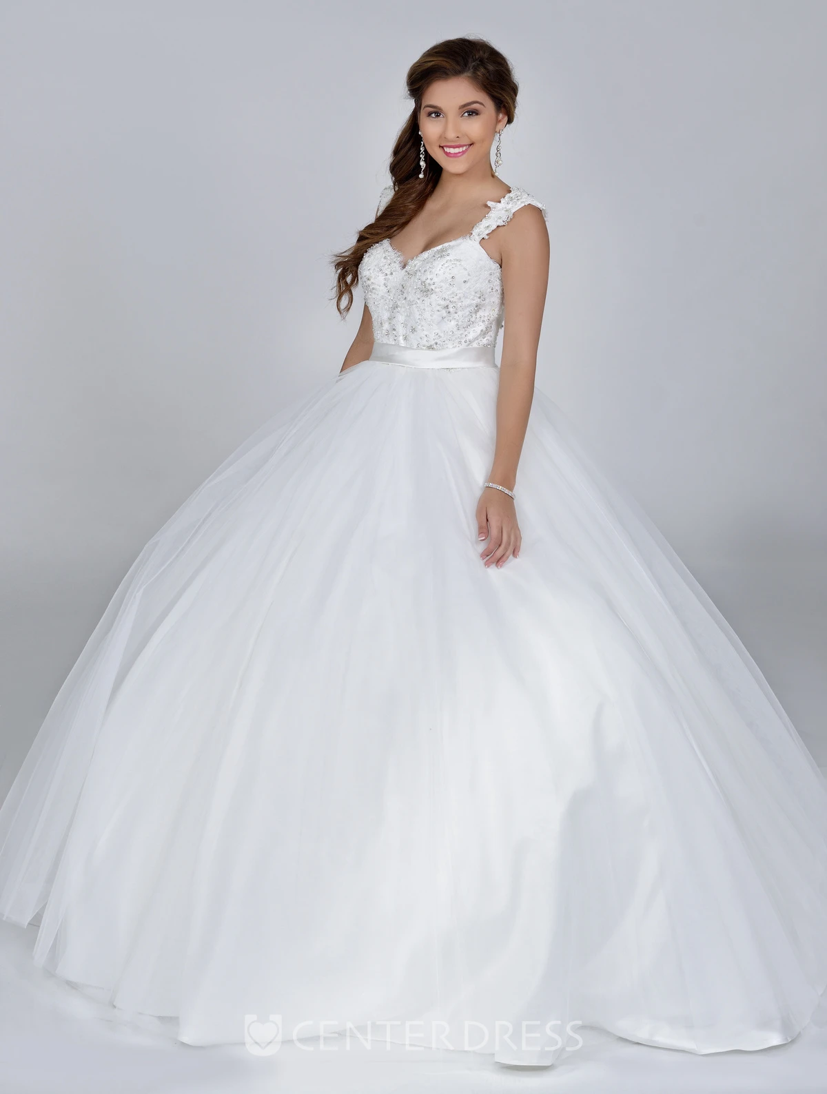 Sleeveless Tulle Ball Gown With Sequined Lace Bodice