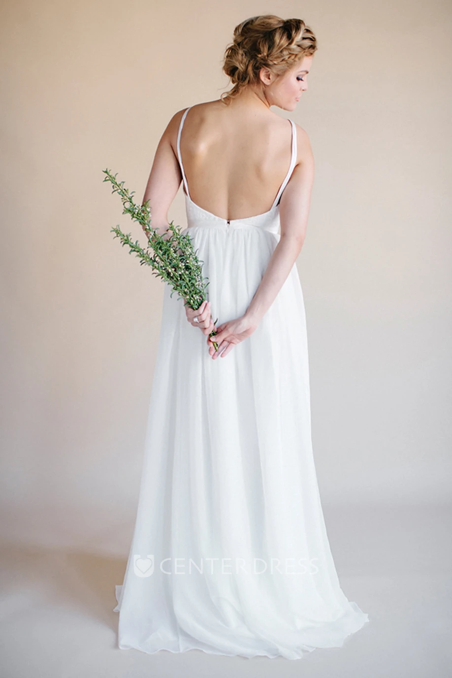 Sheath Long Sleeveless Spaghetti Lace Wedding Dress