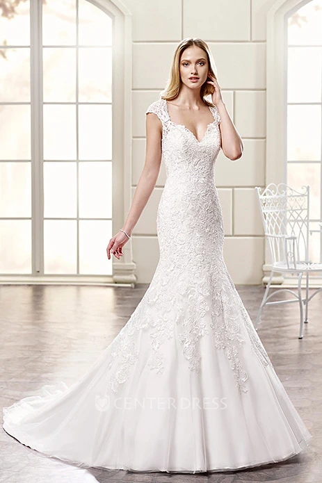 Mermaid Cap-Sleeve Lace Wedding Dress With Illusion