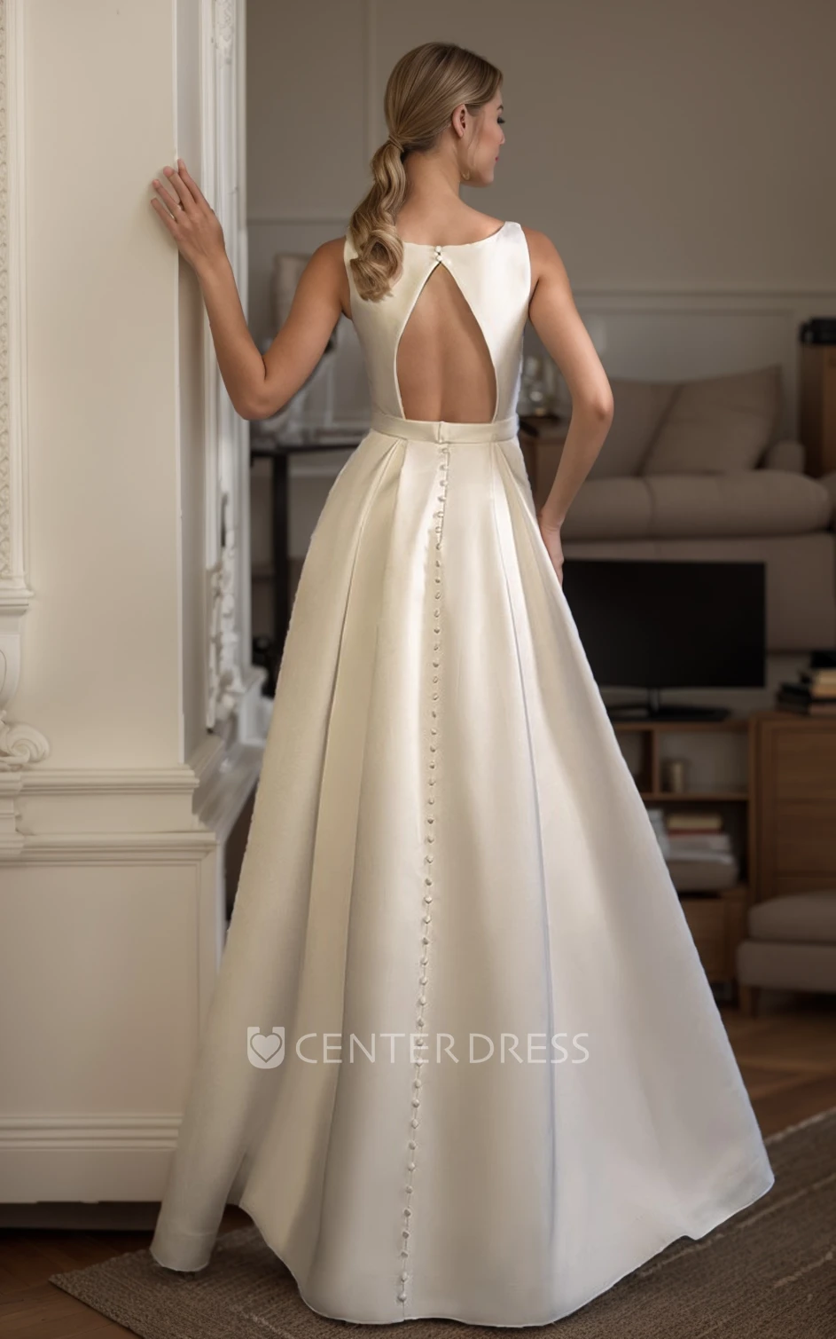 Simple Elopement High Low A-Line Modest Winter Wedding Dress Casual High Neck Ankle Length Vow Renewal Bridal Gown