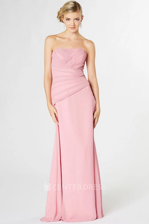 Strapless Chiffon Bridesmaid Dress With Ruching And Lace Up