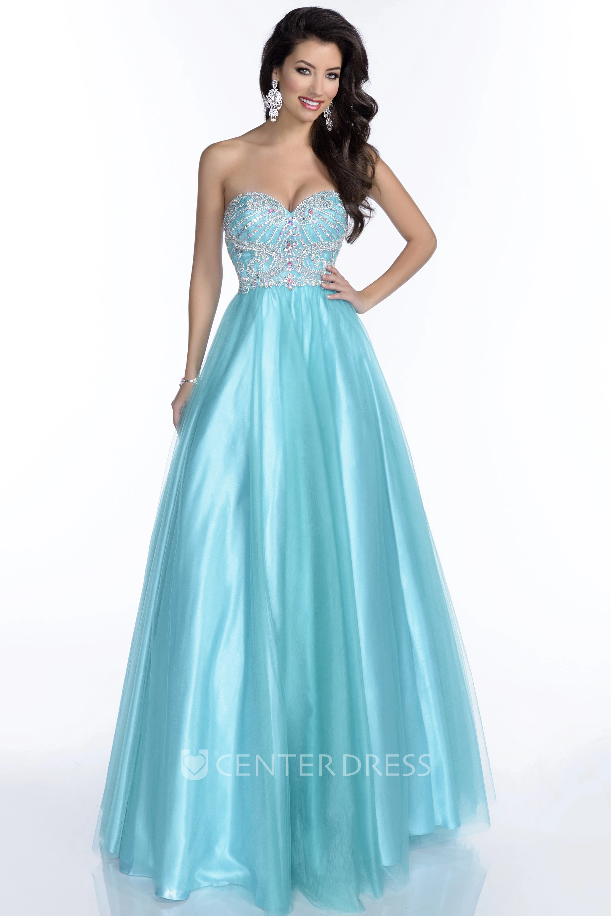 Tulle Sweetheart A-Line Sleeveless Prom Dress Featuring Jeweled Bodice And Open Back