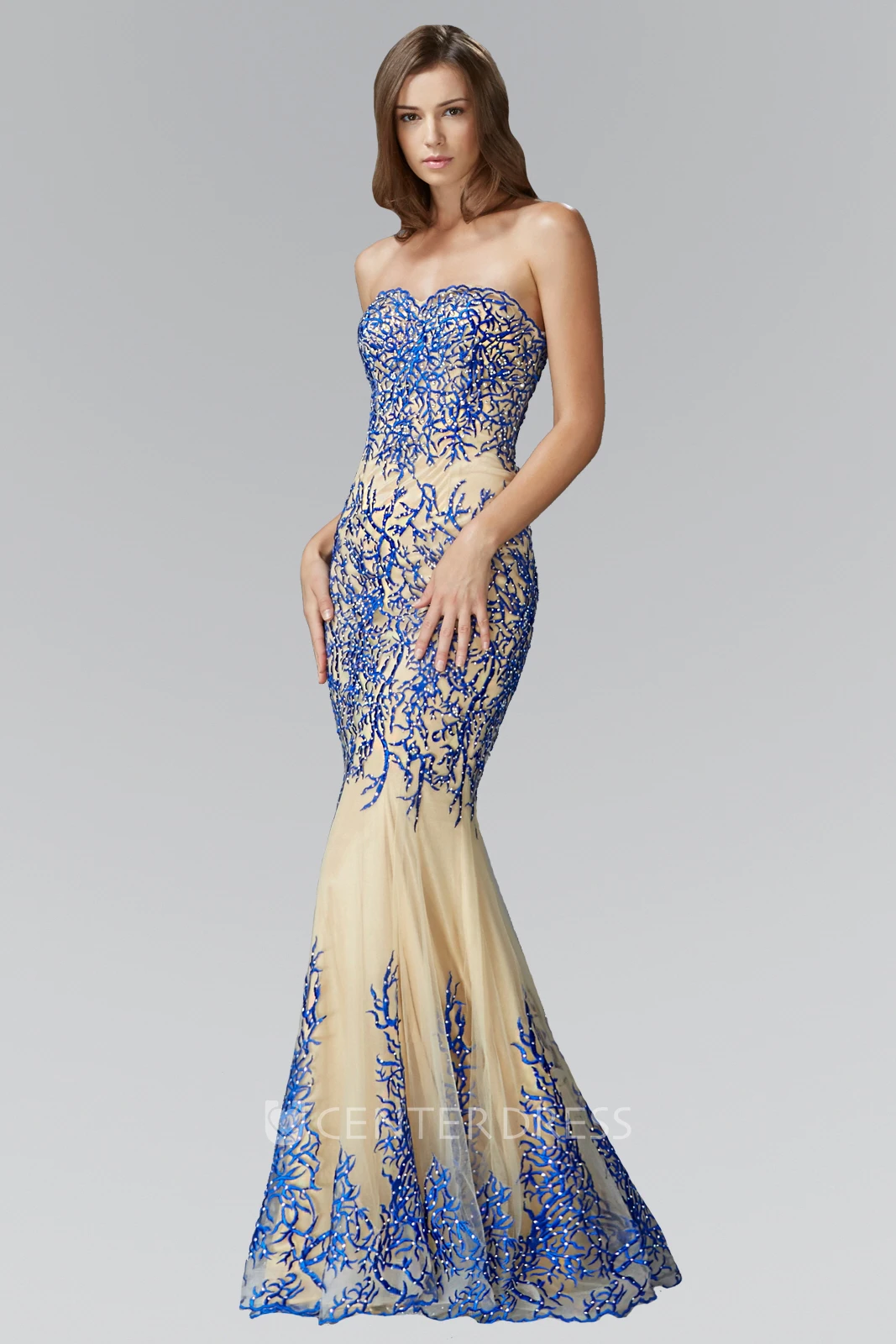 Mermaid Sweetheart Sleeveless Tulle Backless Dress With Beading And Embroidery