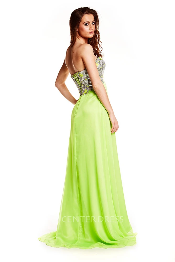 Sweetheart Beaded Empire Sleeveless Tulle Prom Dress With Lace-Up