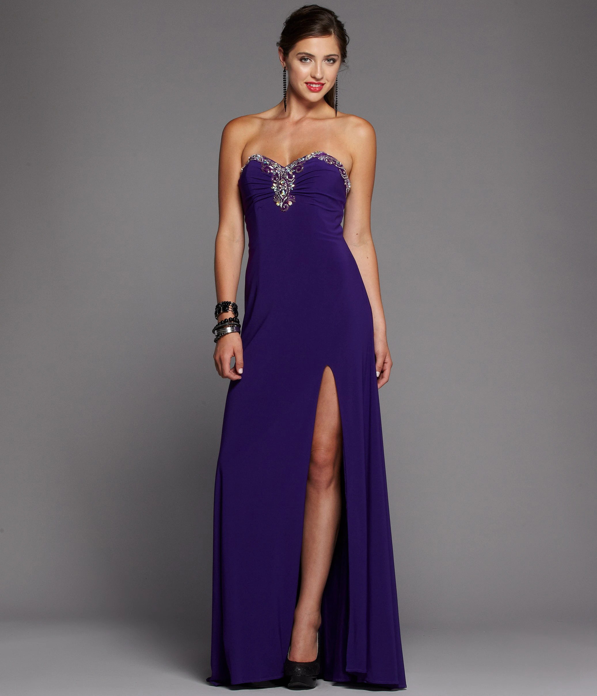Sheath Sweetheart Sleeveless Jersey Lace-Up Dress With Beading And Split Front