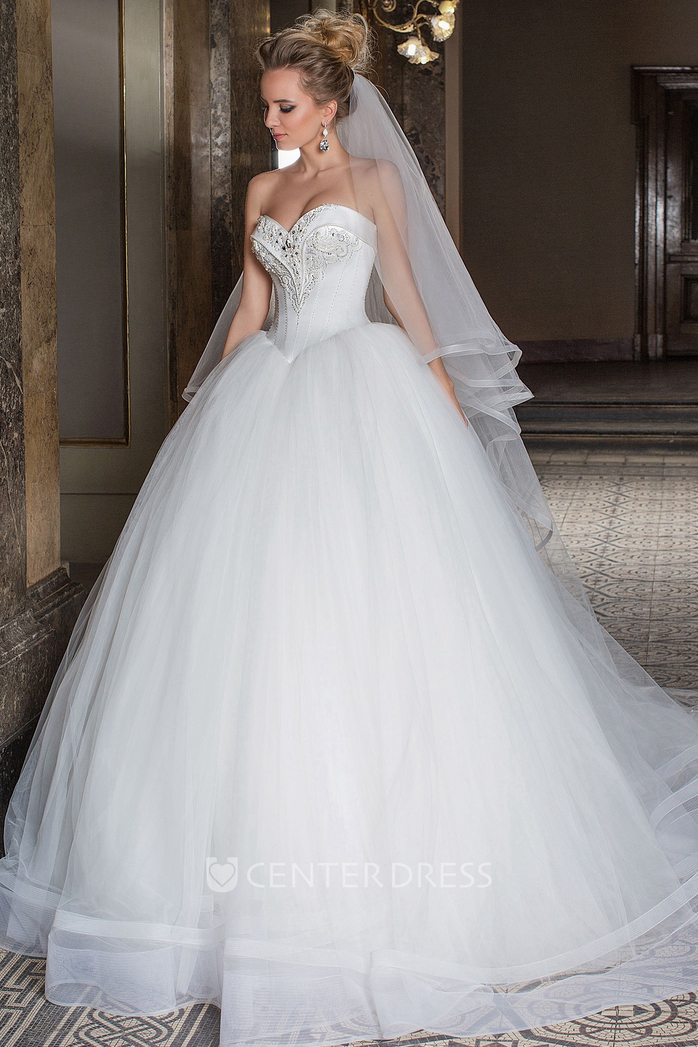 Beaded tulle wedding outlet dress