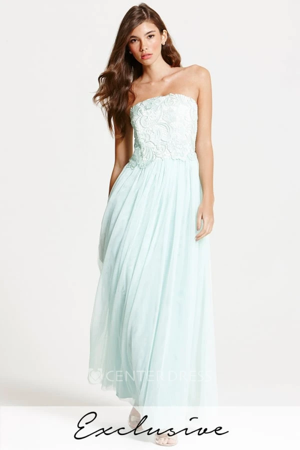 Maxi Strapless Appliqued Tulle Bridesmaid Dress