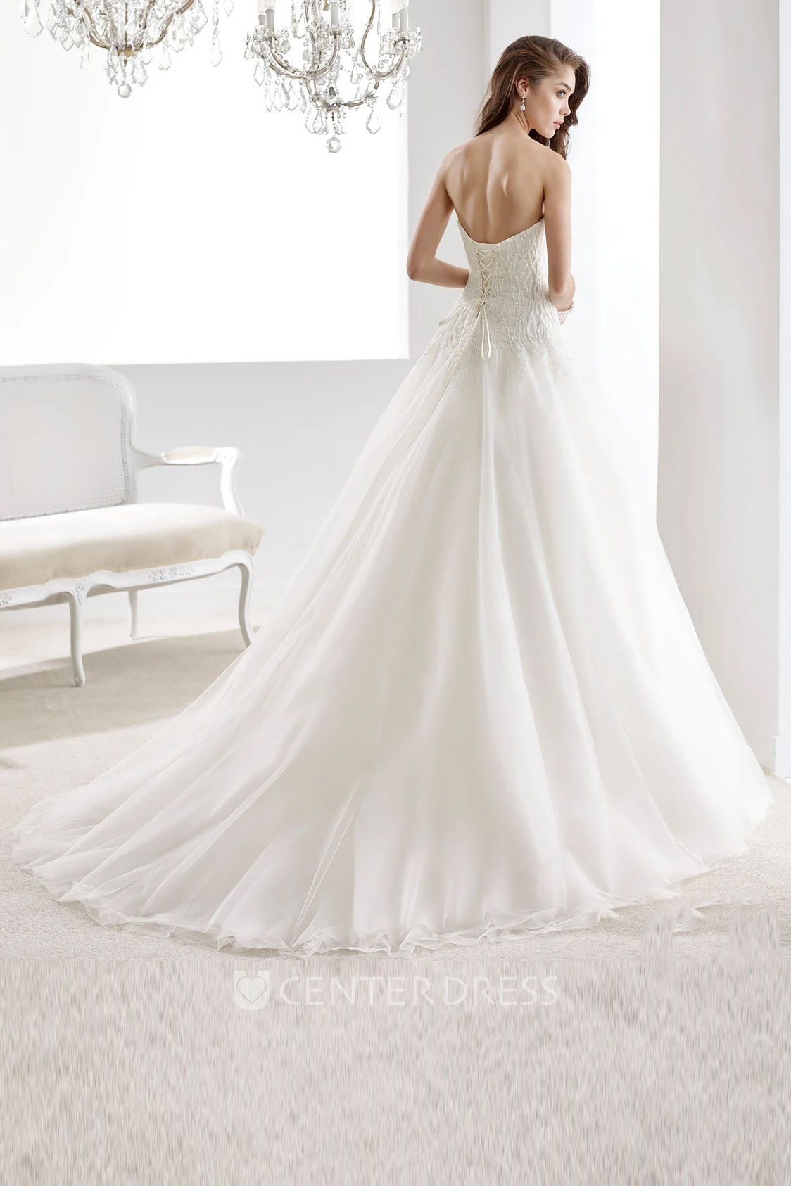 Sweetheart A-line Wedding Gown with Lace Bodice and Lace-up Back