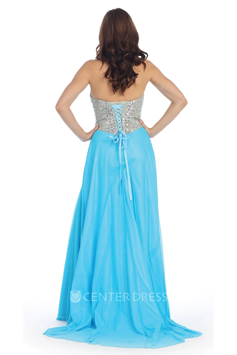 Sheath Sweetheart Sleeveless Chiffon Corset Back Dress With Split Front And Pleats