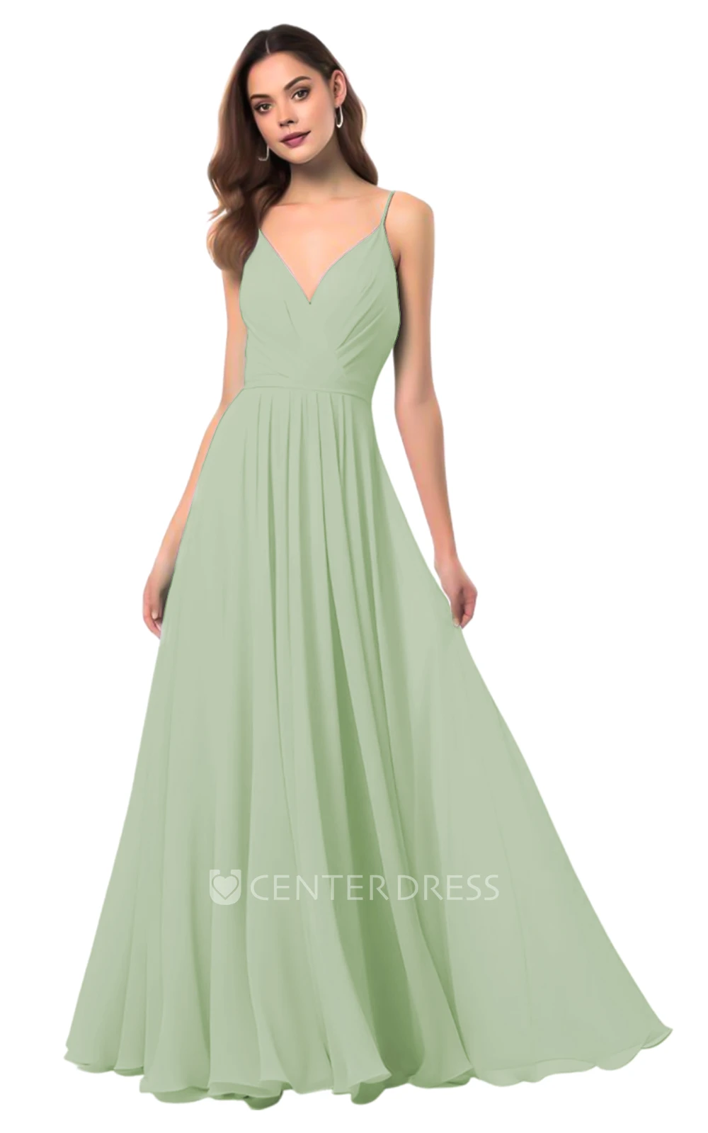 Elegant A-Line Spaghetti Chiffon V-neck Bridesmaid Dress Classy & Elegant