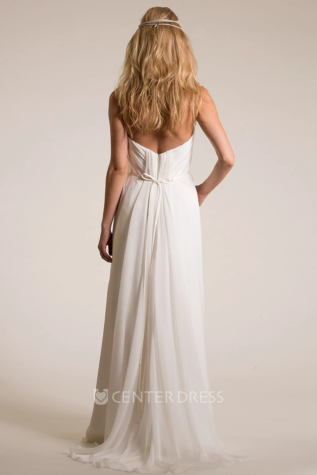 Sweetheart Maxi Jeweled Empire Tulle Wedding Dress With Sweep Train And V Back
