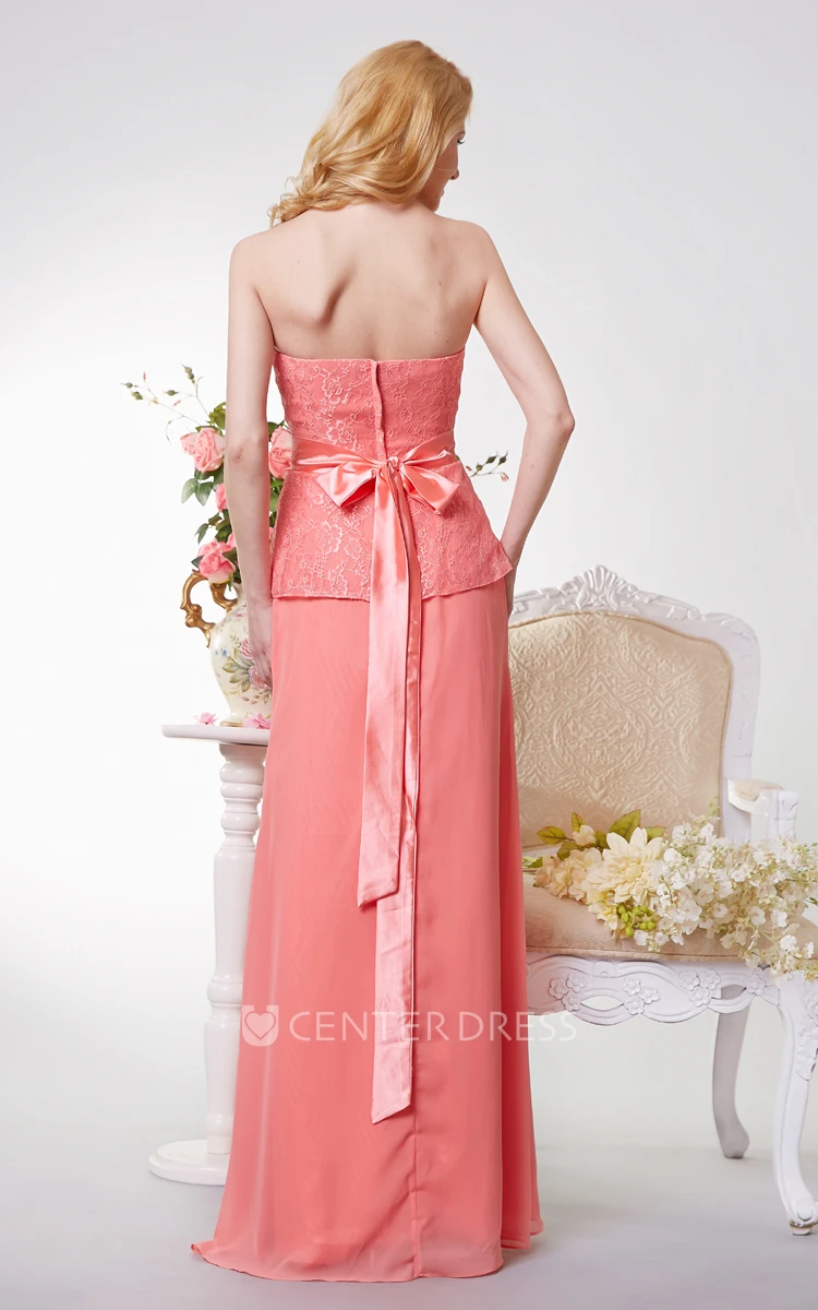 Backless A-line Long Chiffon Dress With Lace and Sash