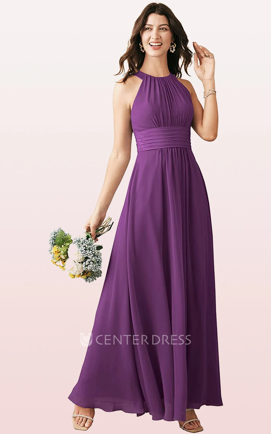 Chiffon Ankle-length Halter A Line Sleeveless Bridesmaid Dress With Ruching
