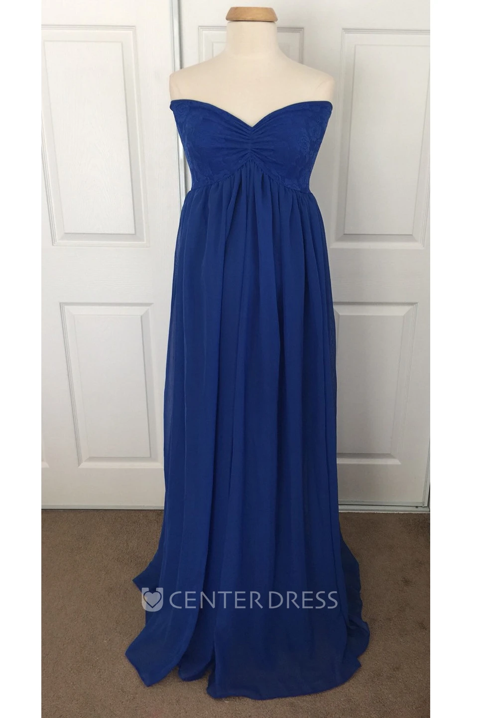 A-line Chiffon Lace Sweetheart Sleeveless Pleated Ruched Maternity Dress