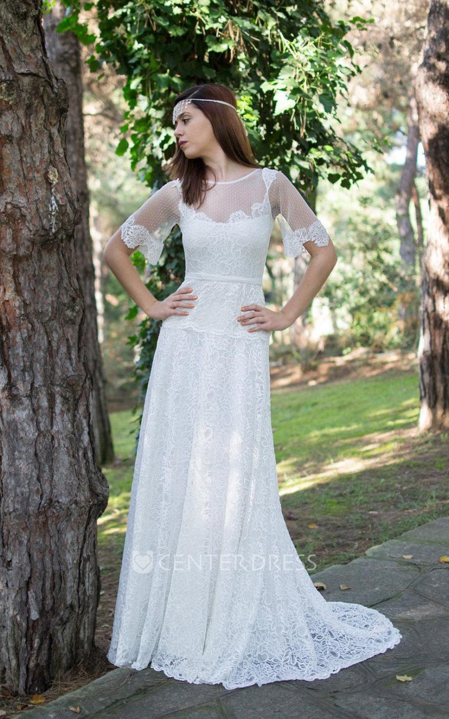 Short bell sleeve wedding 2024 dress